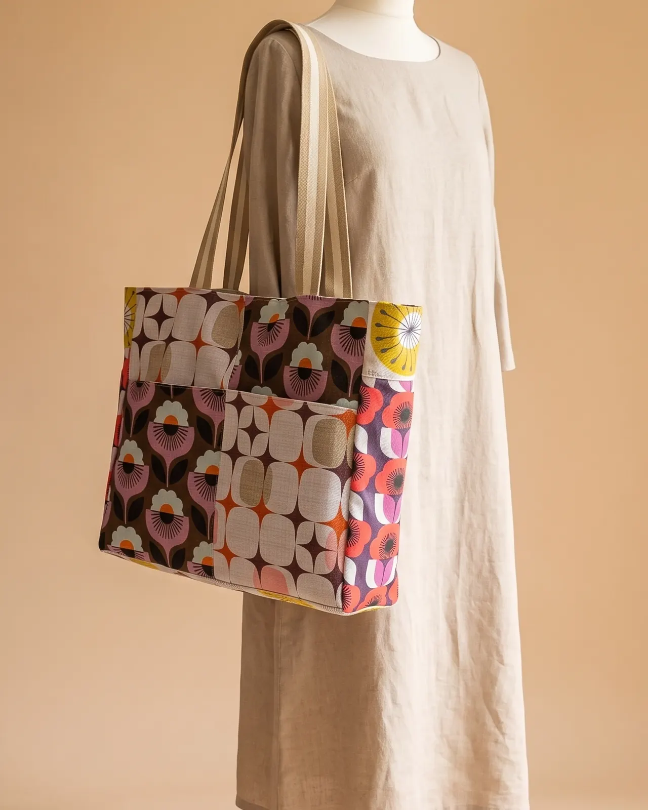 Limited Edition - Large Tote Bag- Zipper worn on the shoulder on a display form