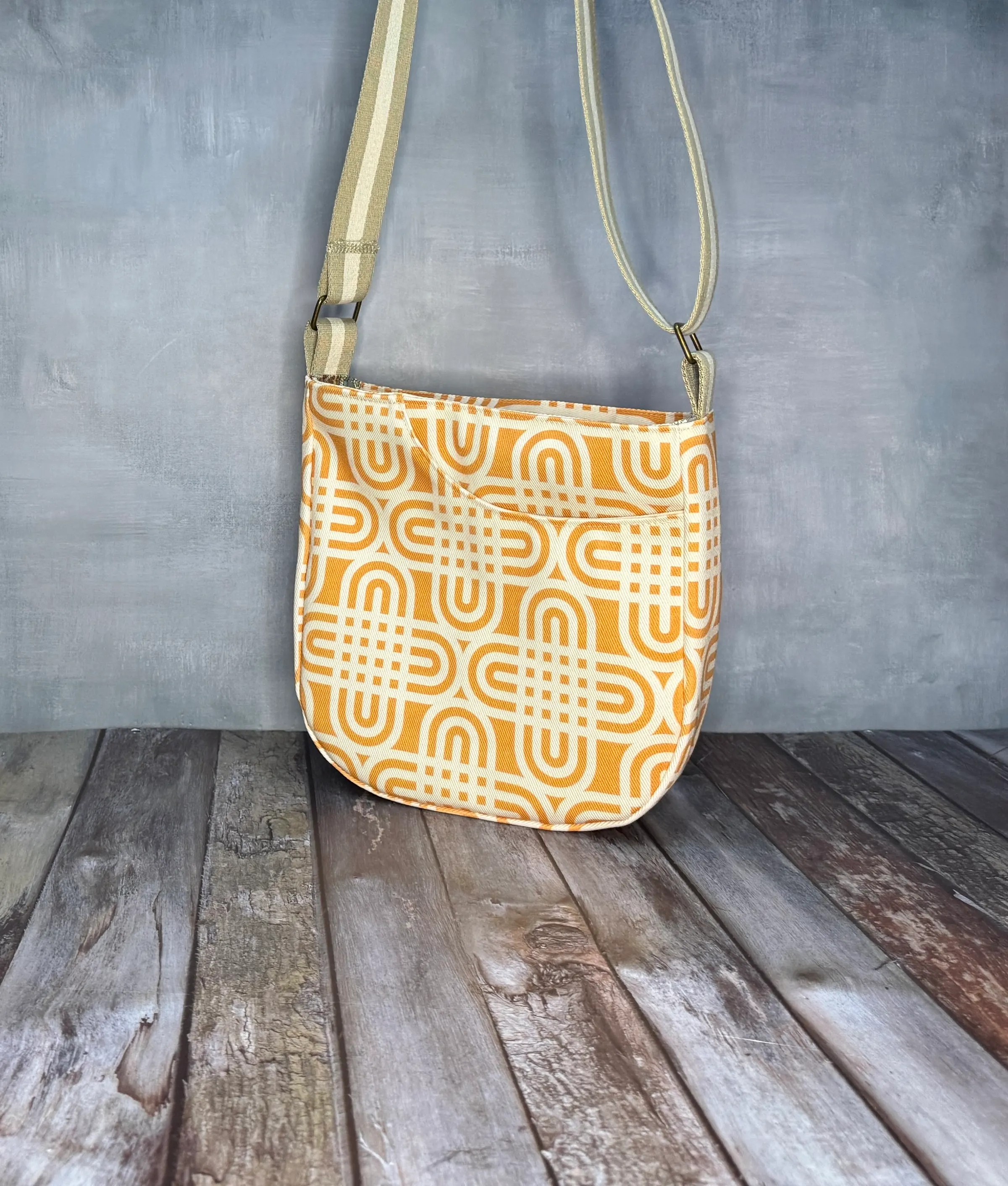 Cross Body Mini Tote - Neutral Geometric — handmade canvas bag, cut and sewn by hand in South Carolina