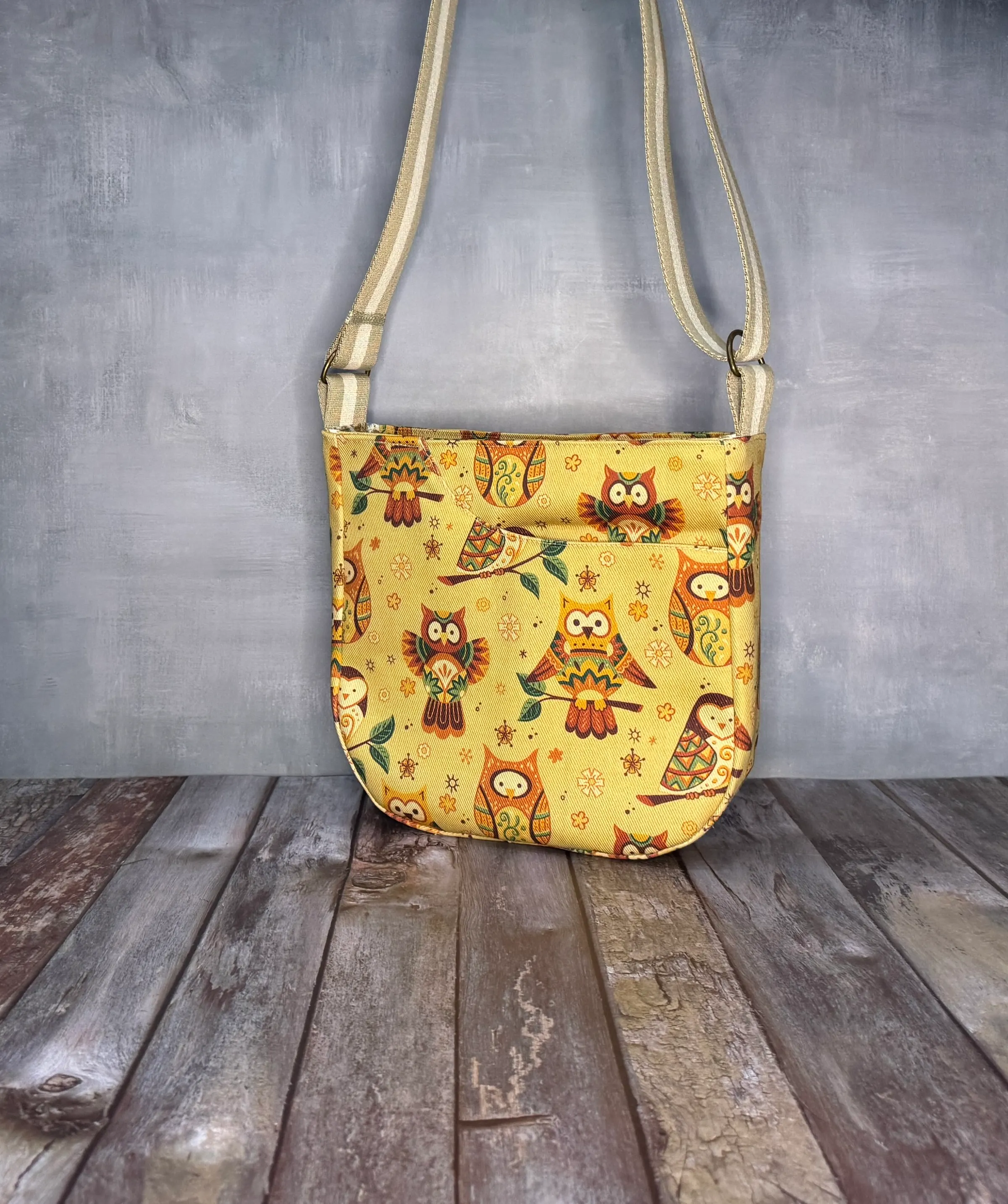 Cross Body Mini Tote - Curious Owls — handmade canvas bag, cut and sewn by hand in South Carolina