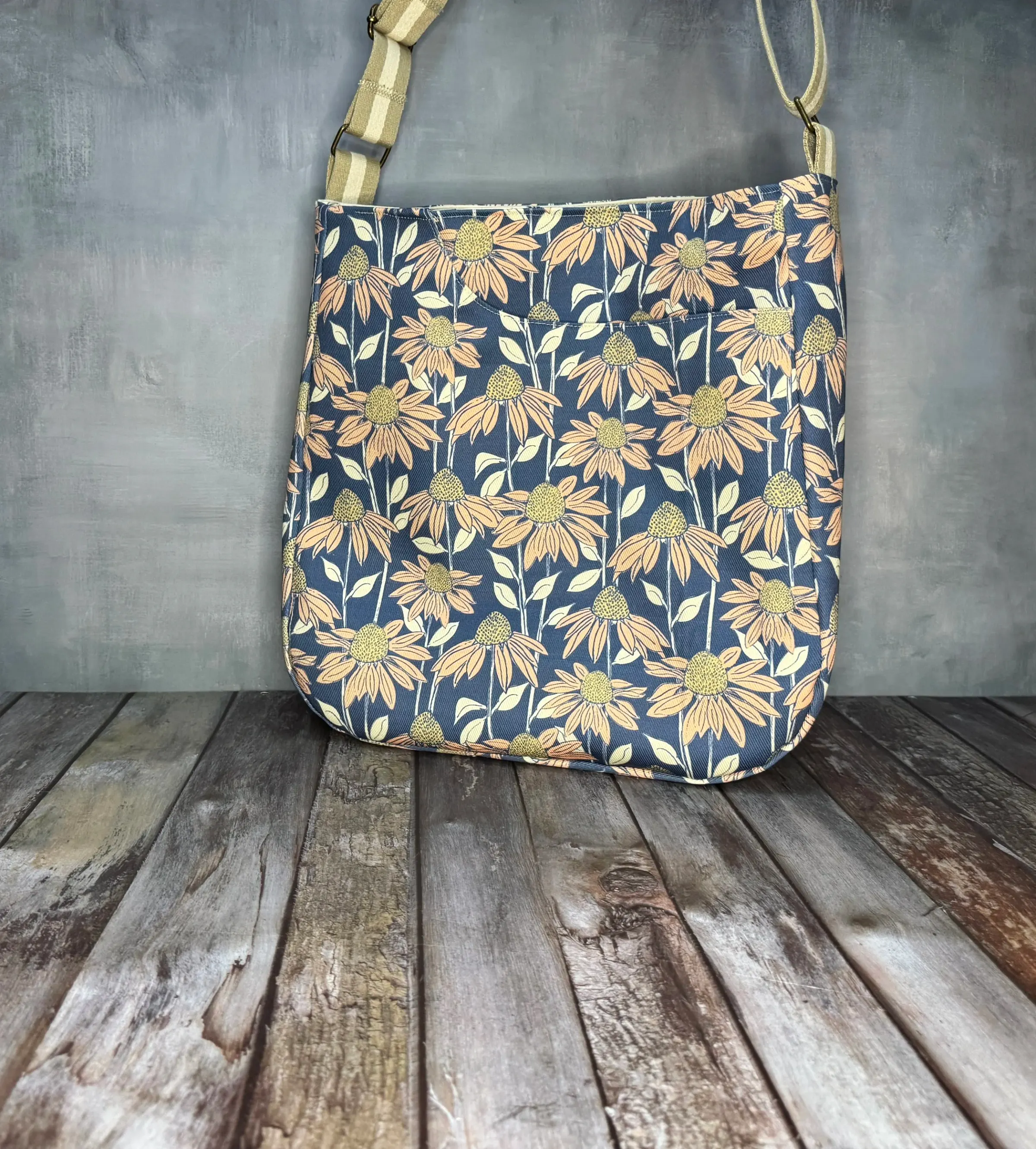 Large Crossbody Tote Bag - Coneflower — handmade canvas bag, cut and sewn by hand in South Carolina