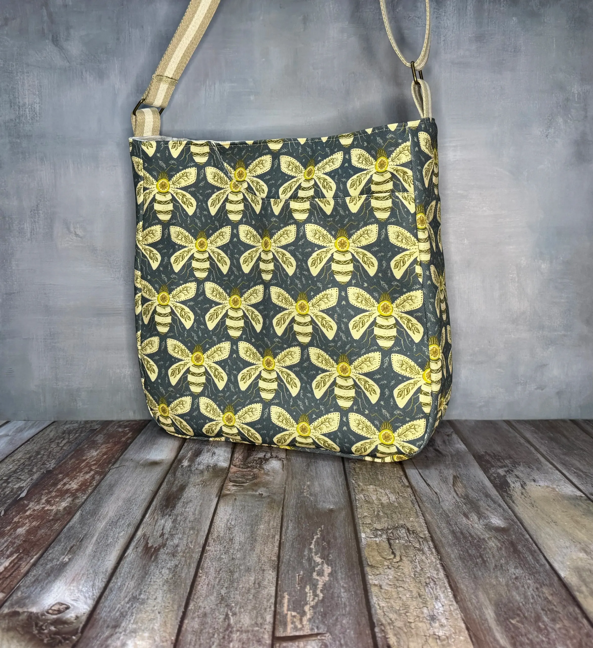 Large Crossbody Tote Bag - Bumble Bee — handmade canvas bag, cut and sewn by hand in South Carolina