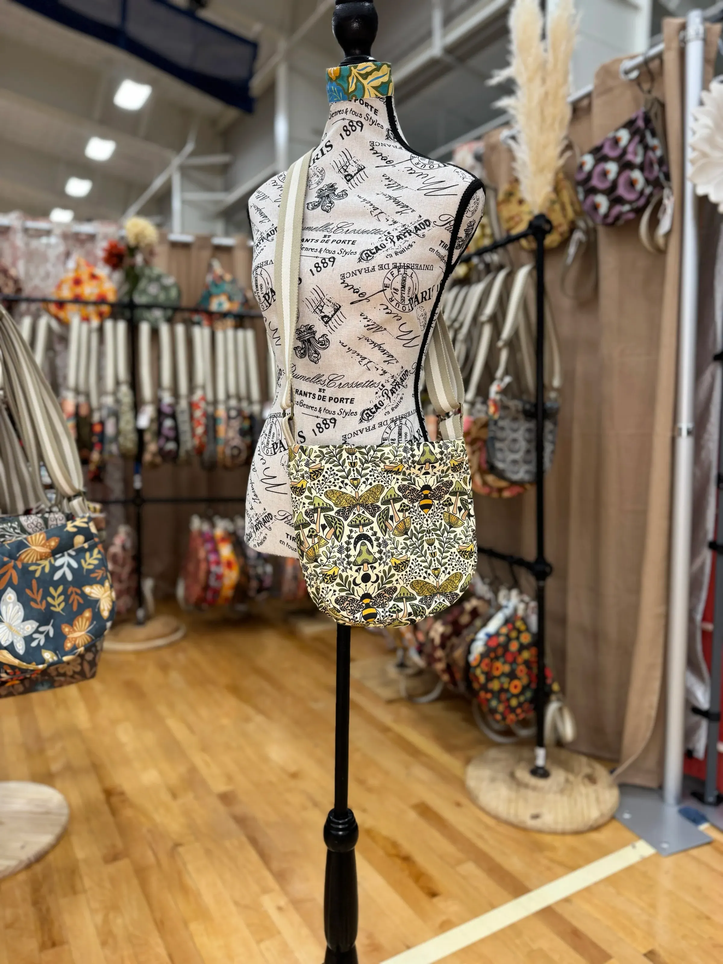 Cross Body Mini Tote - Cream Bumble Bee — handmade canvas bag, cut and sewn by hand in South Carolina