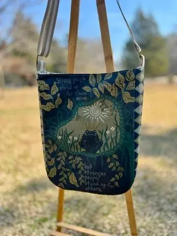 Large Crossbody Tote Bag - Navy Frog Botanical — handmade canvas bag, cut and sewn by hand in South Carolina