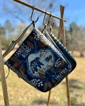 Large Crossbody Tote Bag - Navy Bear Botanical — handmade canvas bag, cut and sewn by hand in South Carolina