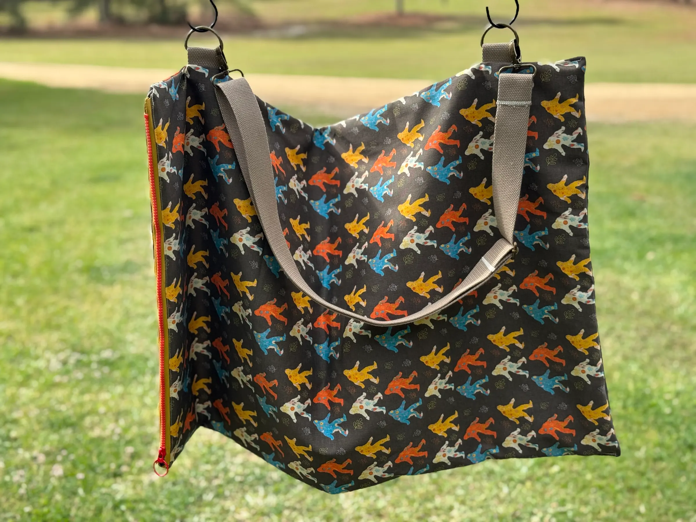 Travel Pillow Bag - Charcoal Scattered Frogs — handmade canvas bag, cut and sewn by hand in South Carolina