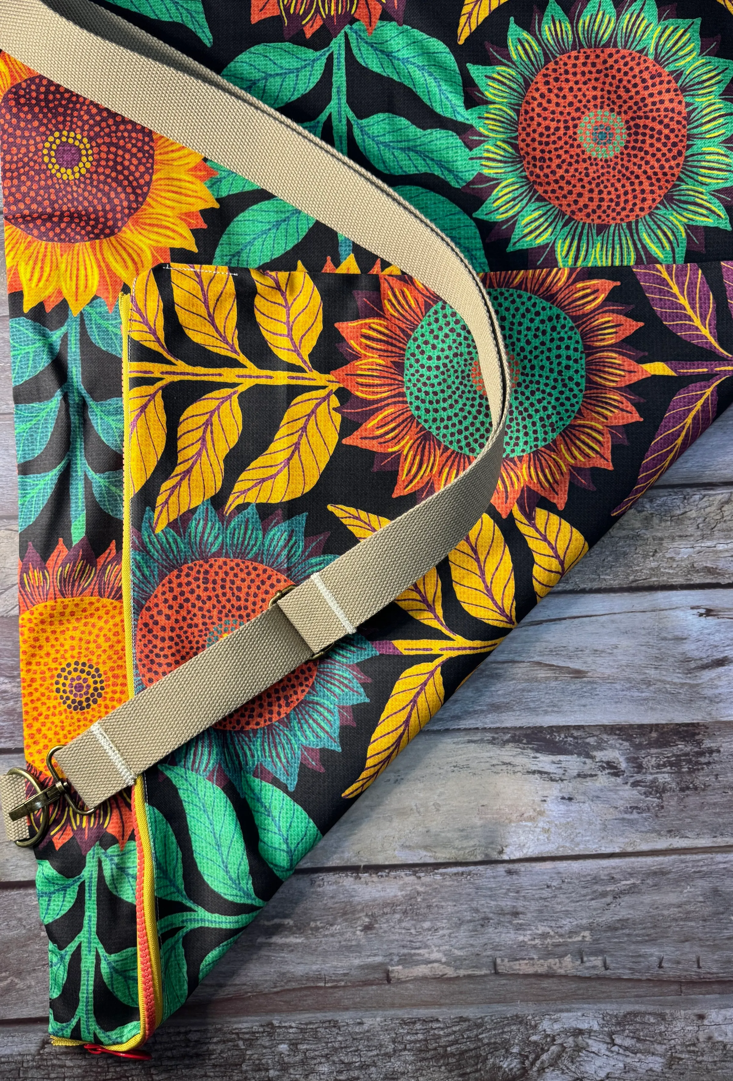 Travel Pillow Bag - Black Sunflowers — handmade canvas bag, cut and sewn by hand in South Carolina