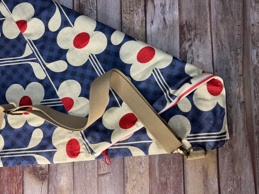 Travel Pillow Bag - Navy Retro Floral — handmade canvas bag, cut and sewn by hand in South Carolina