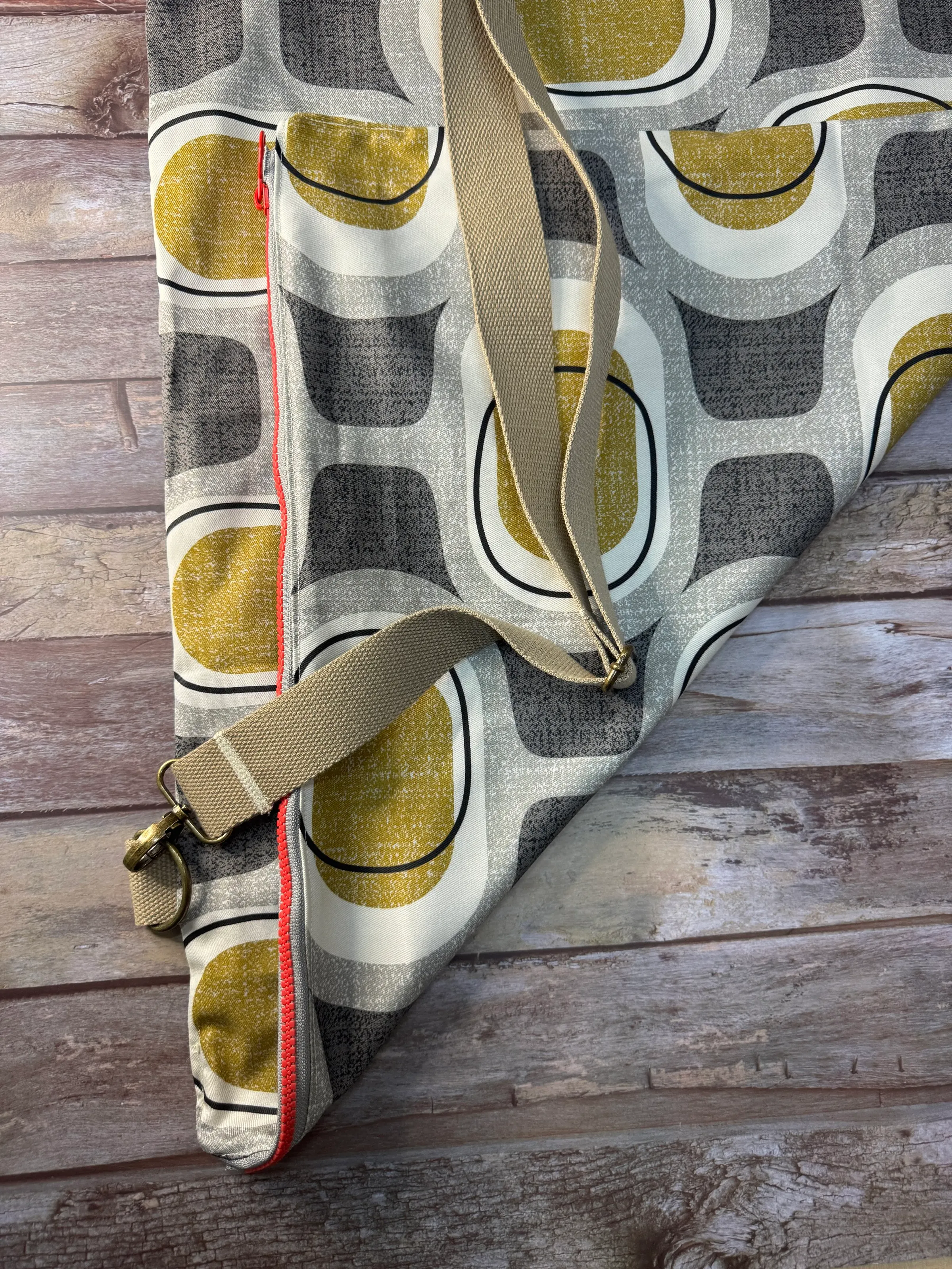Travel Pillow Bag - Grey Gold Geometric — handmade canvas bag, cut and sewn by hand in South Carolina