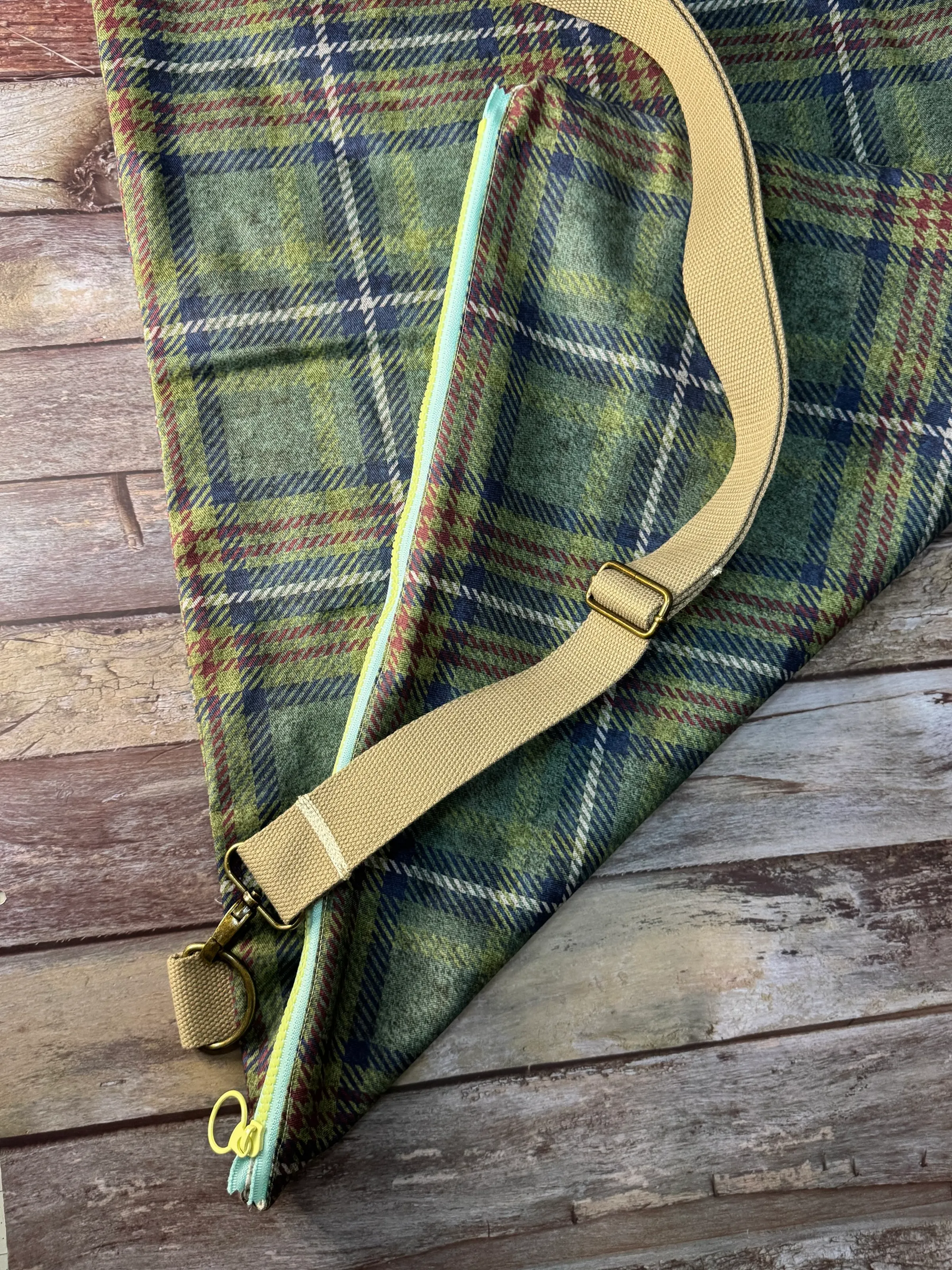 Travel Pillow Bag - Green Navy Plaid — handmade canvas bag, cut and sewn by hand in South Carolina