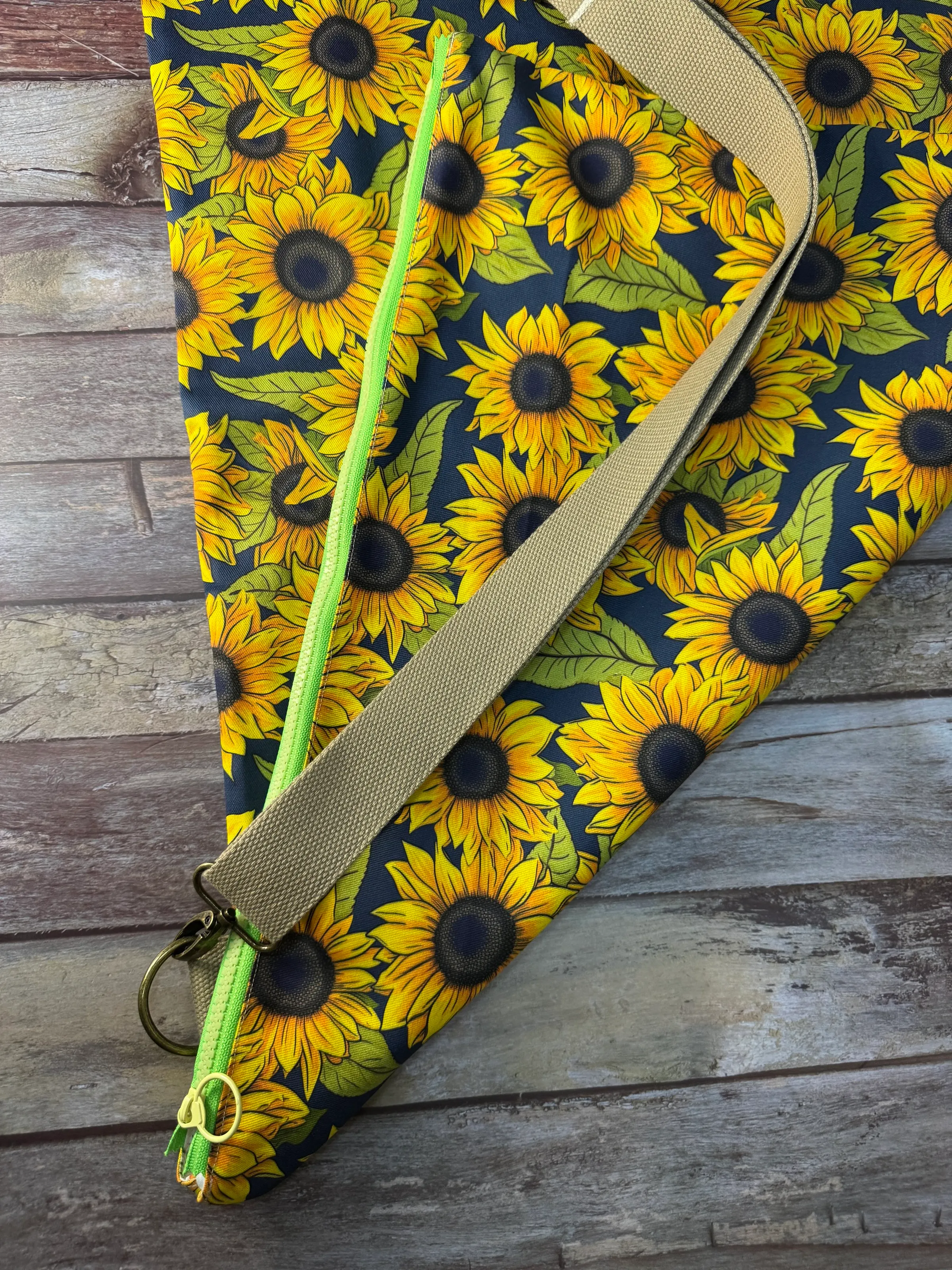 Travel Pillow Bag - Navy Sunflower — handmade canvas bag, cut and sewn by hand in South Carolina