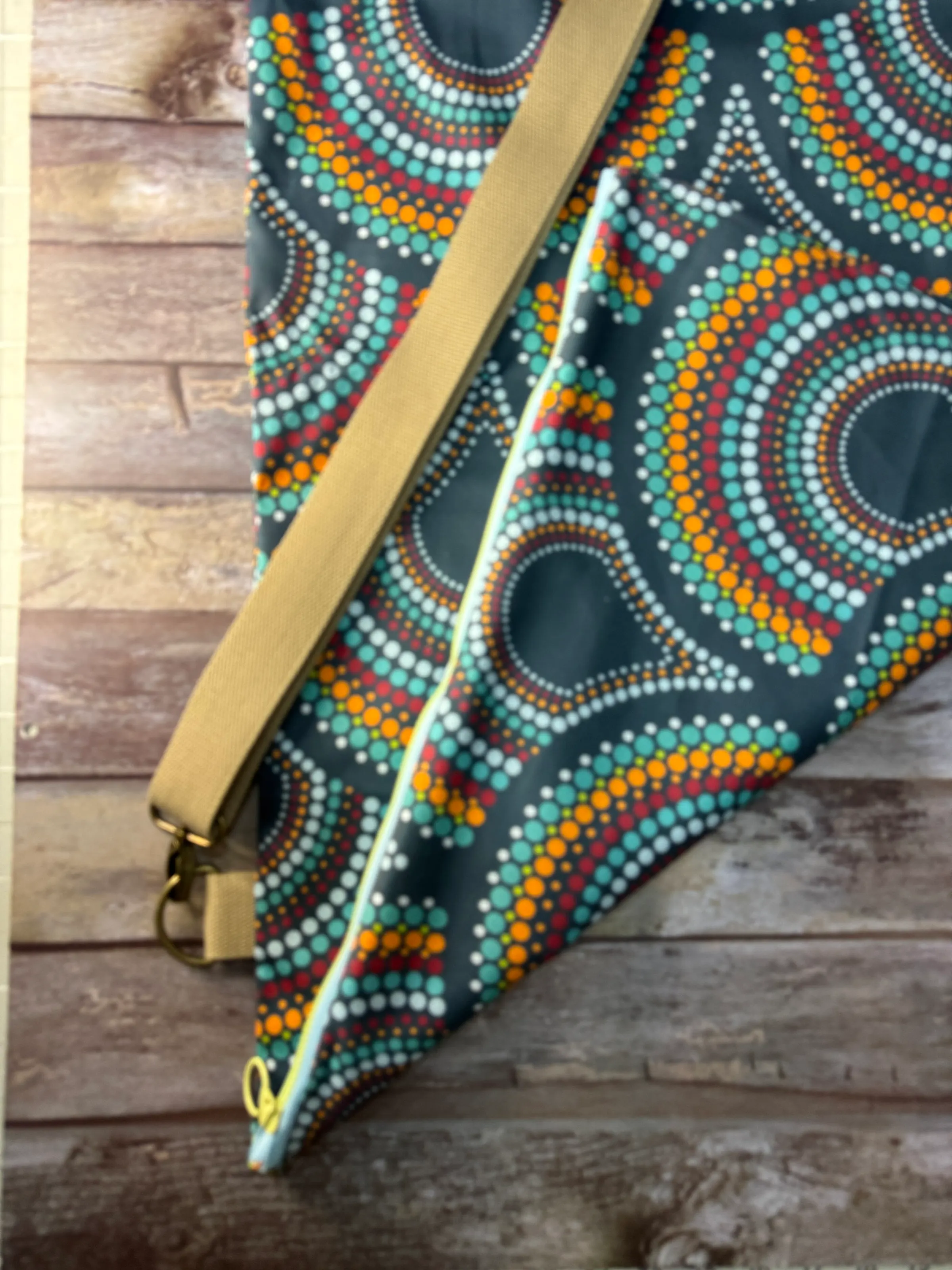 Travel Pillow Bag - Teal Dot Geometric — handmade canvas bag, cut and sewn by hand in South Carolina