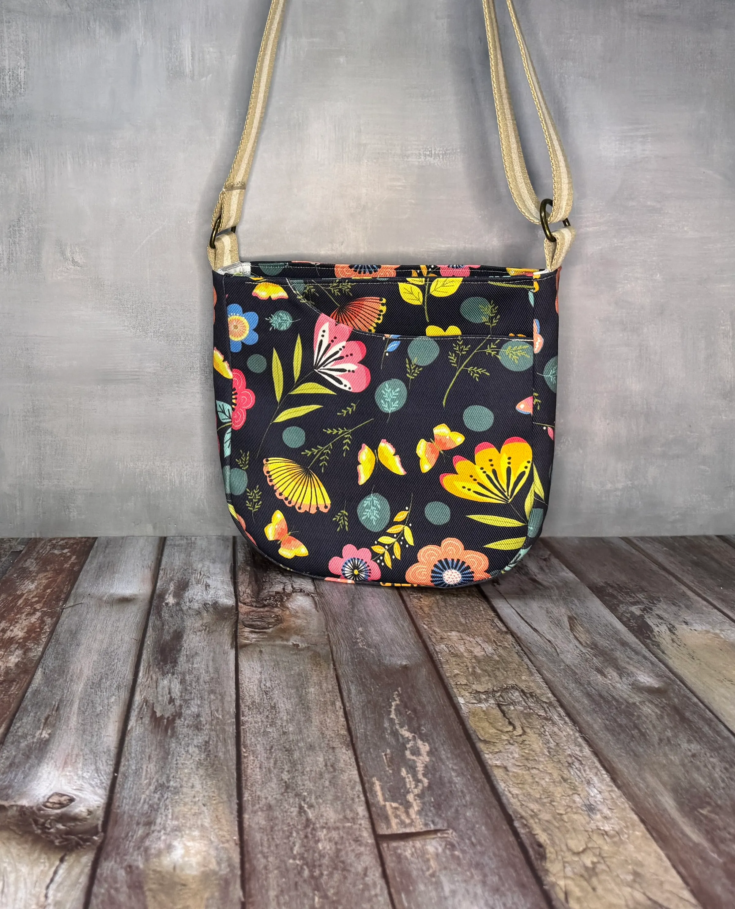 Cross Body Mini Tote - Navy Floral — handmade canvas bag, cut and sewn by hand in South Carolina