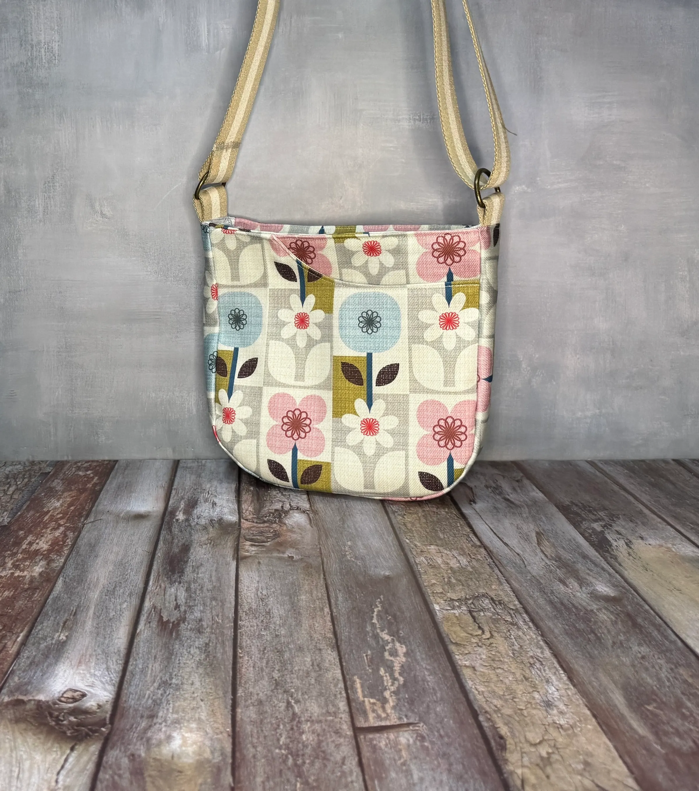 Cross Body Mini Tote - Mid Mod Spring Floral — handmade canvas bag, cut and sewn by hand in South Carolina
