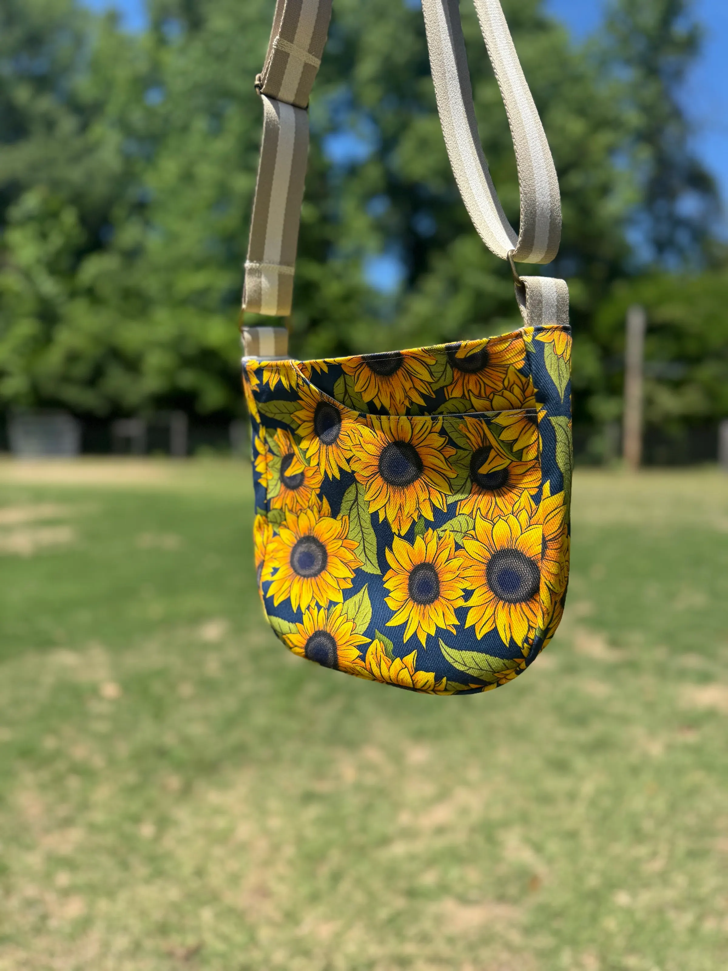 Cross Body Mini Tote - Sunflowers — handmade canvas bag, cut and sewn by hand in South Carolina
