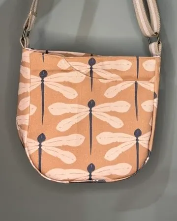 Cross Body Mini Tote - Tan Sunflower — handmade canvas bag, cut and sewn by hand in South Carolina