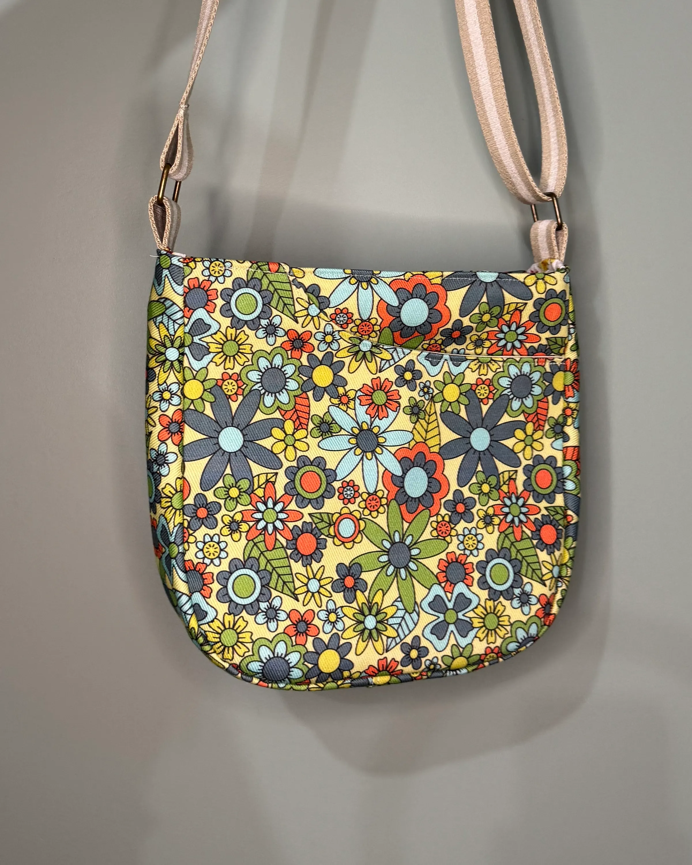Cross Body Mini Tote - Mid Mod Yellow Retro Floral — handmade canvas bag, cut and sewn by hand in South Carolina