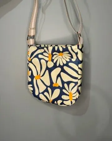 Cross Body Mini Tote - Retro Daisy — handmade canvas bag, cut and sewn by hand in South Carolina