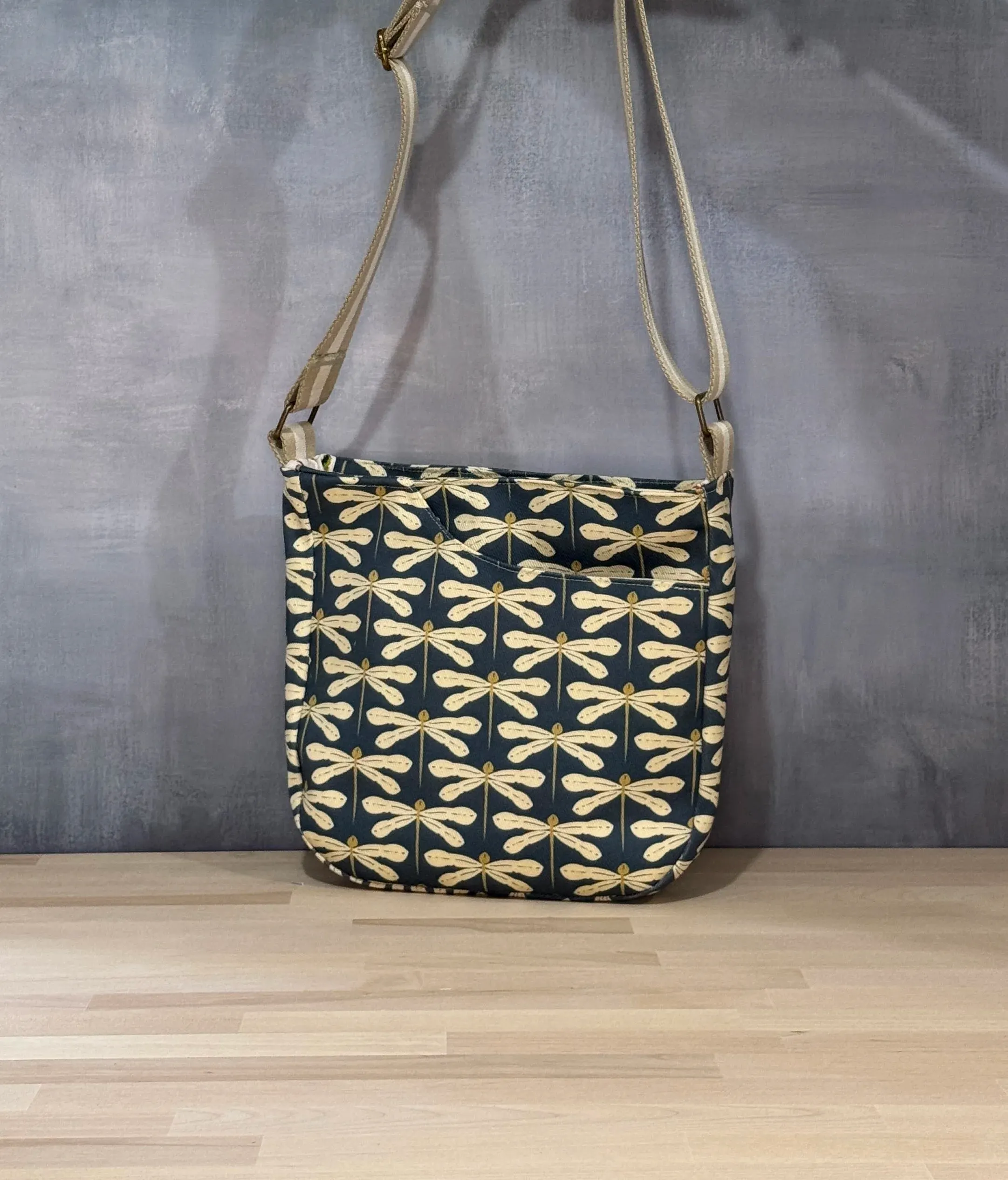 Cross Body Mini Tote - Mini Dragonfly — handmade canvas bag, cut and sewn by hand in South Carolina