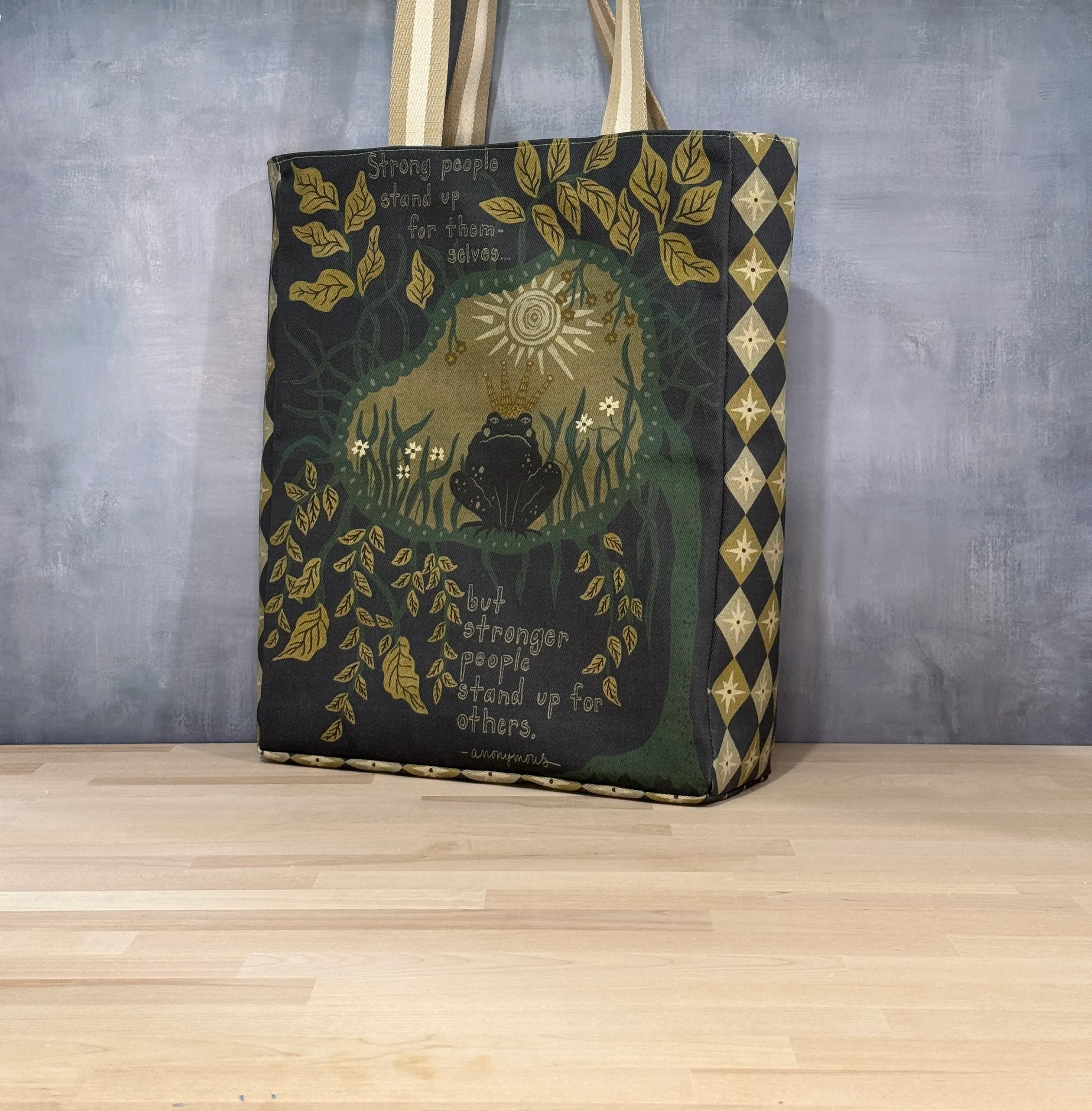 Medium Tote Bag - Black Frog Garden — handmade canvas bag, cut and sewn by hand in South Carolina