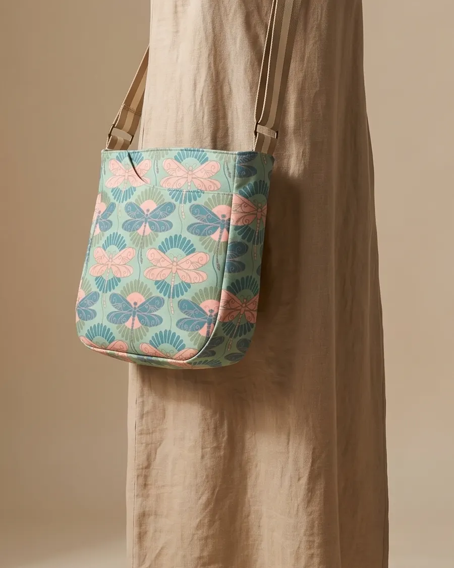 CrossBody Handbag - Dragonfly worn crossbody on a display form
